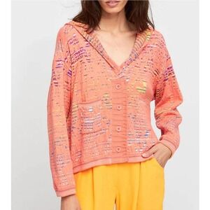 Aldo Martins Caballos Horse Knit Cardigan Hooded Sweater Coral Pink Spain Anthro